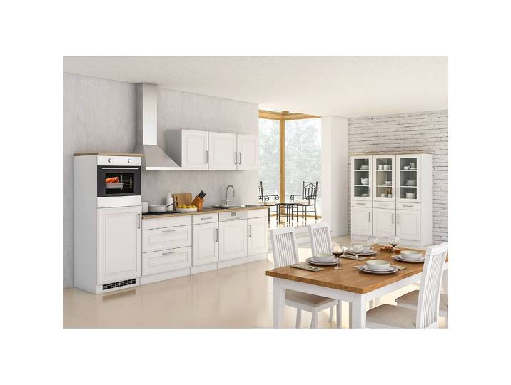 Küchenzeile Rom II 9-teilig 300 x 200 x 60cm Weiß/Weiß ohne Elektrogeräte
