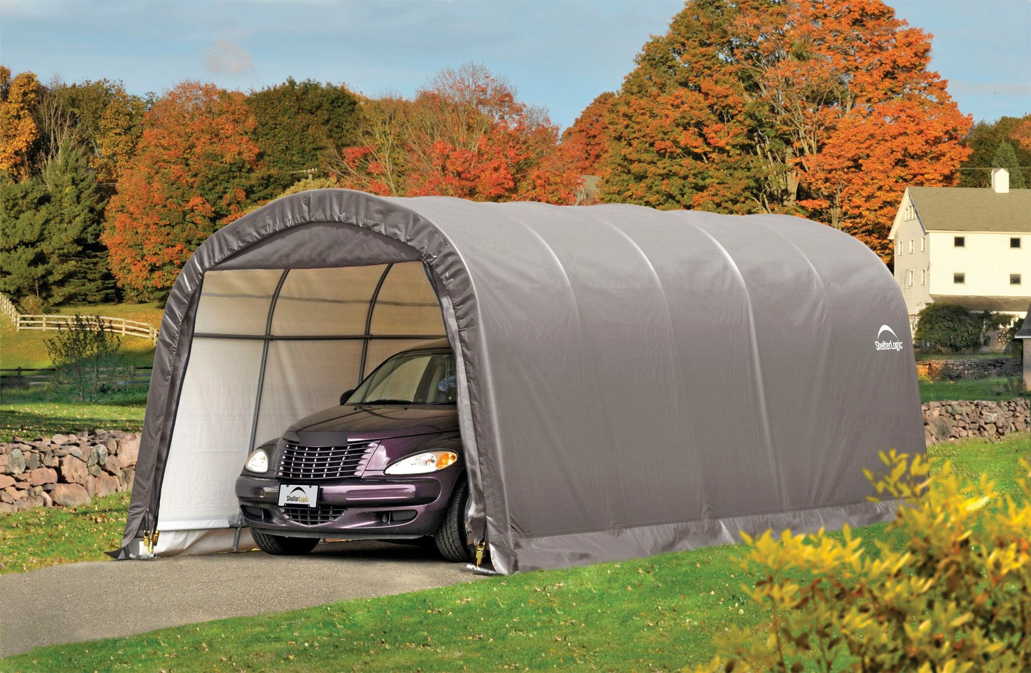 Garage SHELTERLOGIC "Foliengarage", grau, B:370cm H:240cm L:610cm, Kunststoff, Garagen, Garage, 22,57m², Stahlgestell mit Polyethylen-Plane