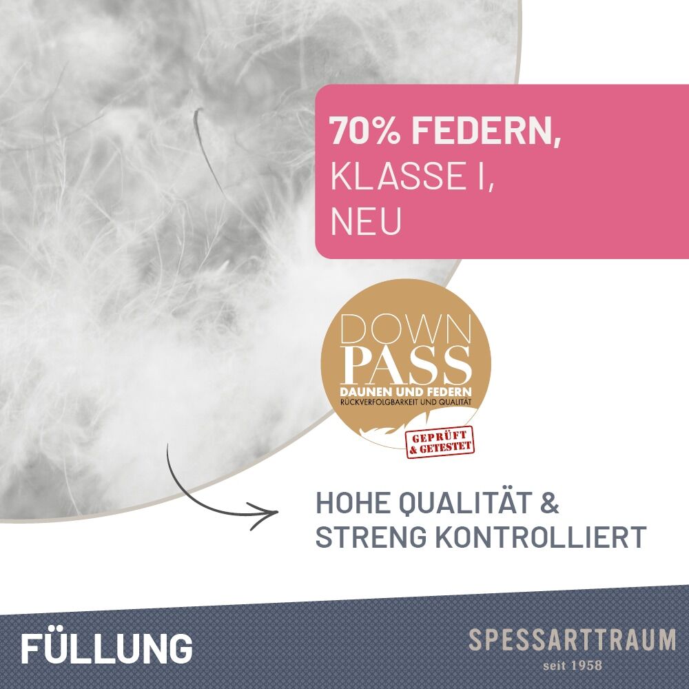 Federkopfkissen SPESSARTTRAUM "FIRST CLASS, Einzelkissen oder Doppelpack", weiss (weiß), B:40cm L:80cm, Bezug: 100% Baumwolle. Füllung: 70% Federn, 30% Daunen, Kopfkissen, Federkopfkissen, hergestellt in Deutschland, allergikerfreundlich, im Set günstiger