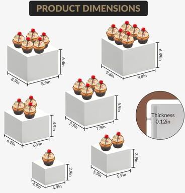 Garvee 6-Piece White Stackable Display Risers – Multi-Sized Food Stands for Desserts, Bakery, Wedding, Buffet & Retail Display
