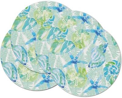 CounterArt Isla Mona Round Reversible Easy Care Flexible Plastic Placemat 4 Pack Made in The USA