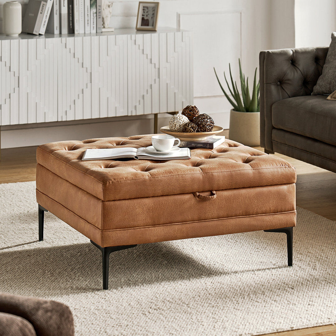August Grove Brinna Traditional Style Ottoman with Tufted Design Camel 51cm H X 93cm W X 93cm D