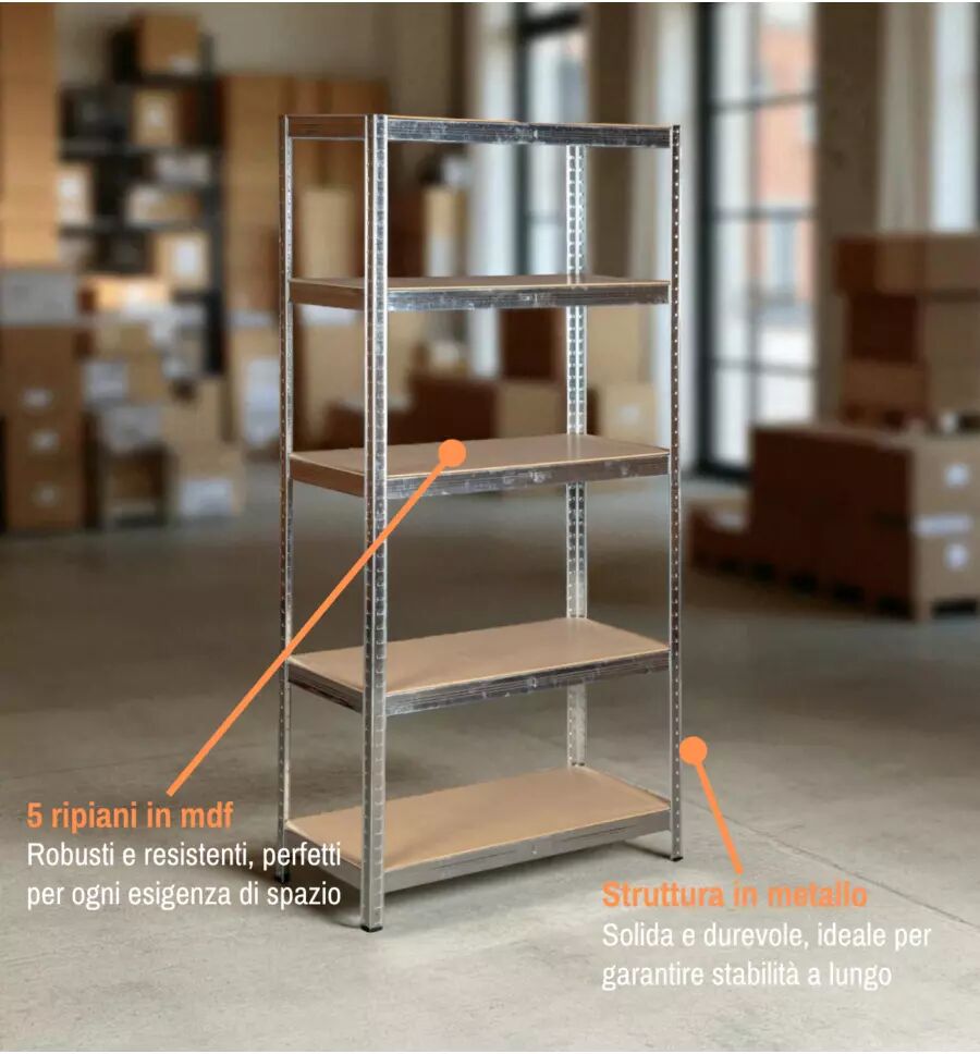 Easy System SCAFFALE METALLO 5 RIPIANI MDF 90X40X180H CM