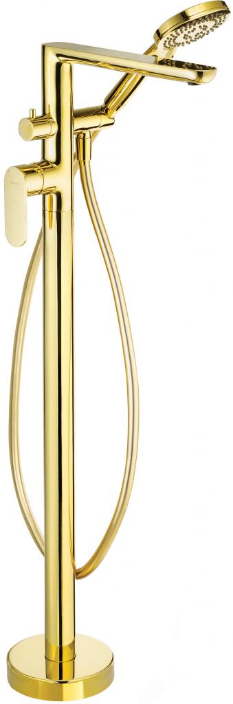 Wannenarmatur, freistehend, mit Duschset - gold