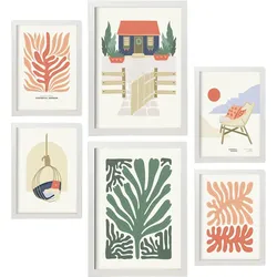 POSTER Set Mit 6 Minimalistischen In Pastellfarben Sommerkollektion Drucke Von Landschaften Und Natur Für Innenarchitektur A3 & A4 Weißer Rahmen