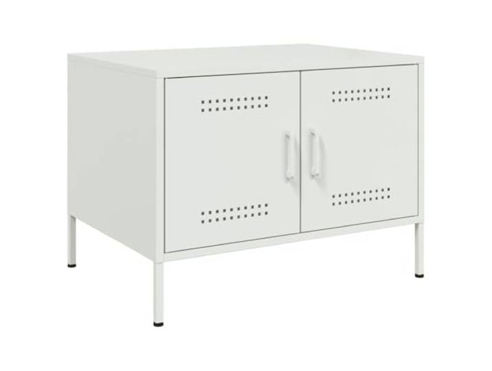 HEFZGDB Industrie-Stil Couchtisch Weiß 68x50x50,5 cm mit Stahlgestell und praktischer Tür, robuster Beistelltisch mit verstellbaren Beinen, Stauraum für Zeitschriften und Bücher,