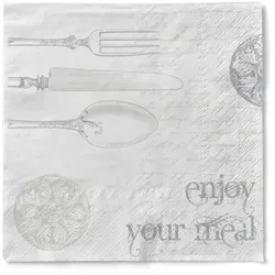 Sovie HORECA Serviette Elisabeth in Silber-Weiss aus Tissue 40 x 40 cm, 100 Stück - Guten Appetit