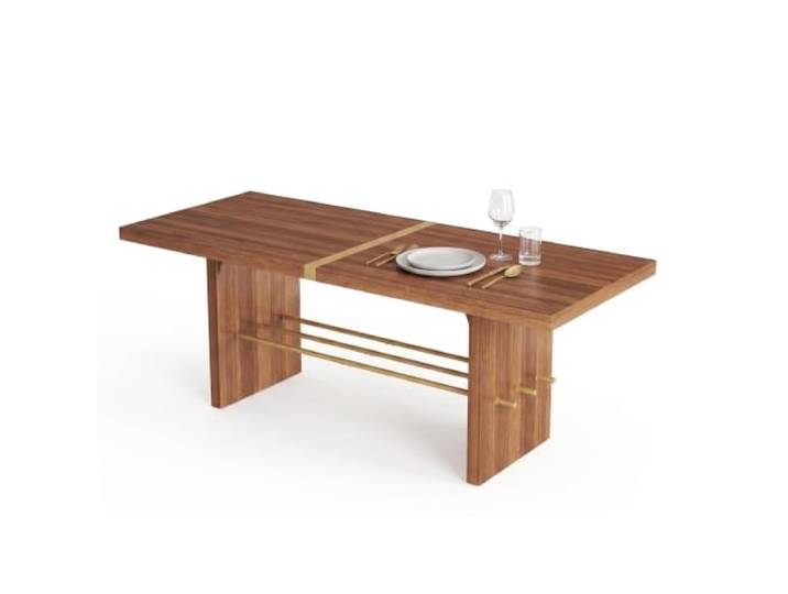 FurnitureR Esstisch 180 cm, Walnussoptik mit goldfarbenen Details Großer 180 × 75 cm Esstisch in Walnussoptik mit 4 cm starker MDF-Platte und goldfarbenen Akzenten, ideal für 6–8 Personen