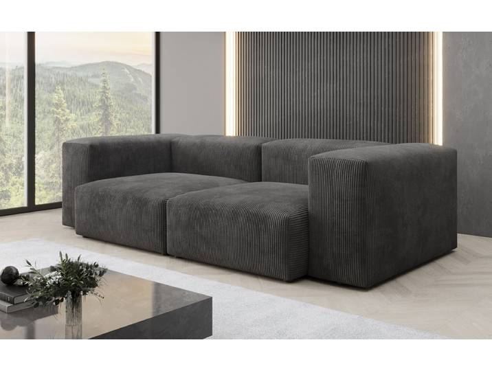 Designer 2 Sitzer Sofa Snug in Cord - Hellgrau - Cord - Luxusbetten24