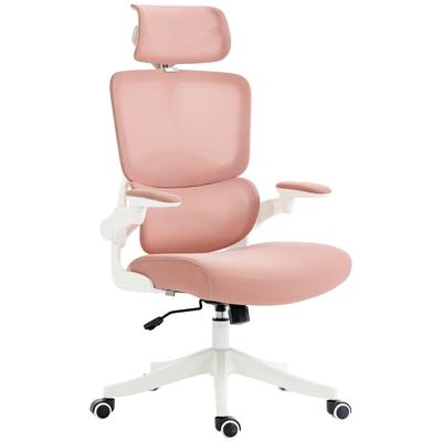 Vinsetto Drehbarer Netzstuhl, kippbarer Bürostuhl mit hoher Rückenlehne, Kopfstütze und Armlehnen — 62x58x133 cm, Rosa