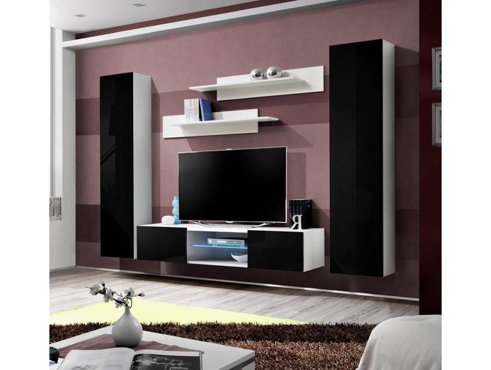 Xlmoebel Wohnwand Designer Luxus Hänge Sideboard mit Kamin im modernen Stil, (5-St), Made in Europa