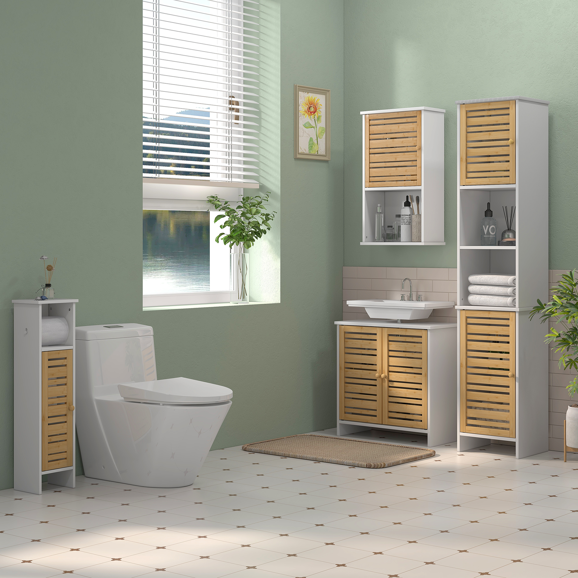 Homcom Mobile da Bagno con Porta Rotolo di Carta Igienica, Armadietto Alto e Sottile con Mensola Regolabile, Bianco   Aosom Italy