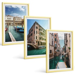 BILDER SET 3er Set - 40x60 cm Goldrahmen - Architektur der Kanäle von Venedig