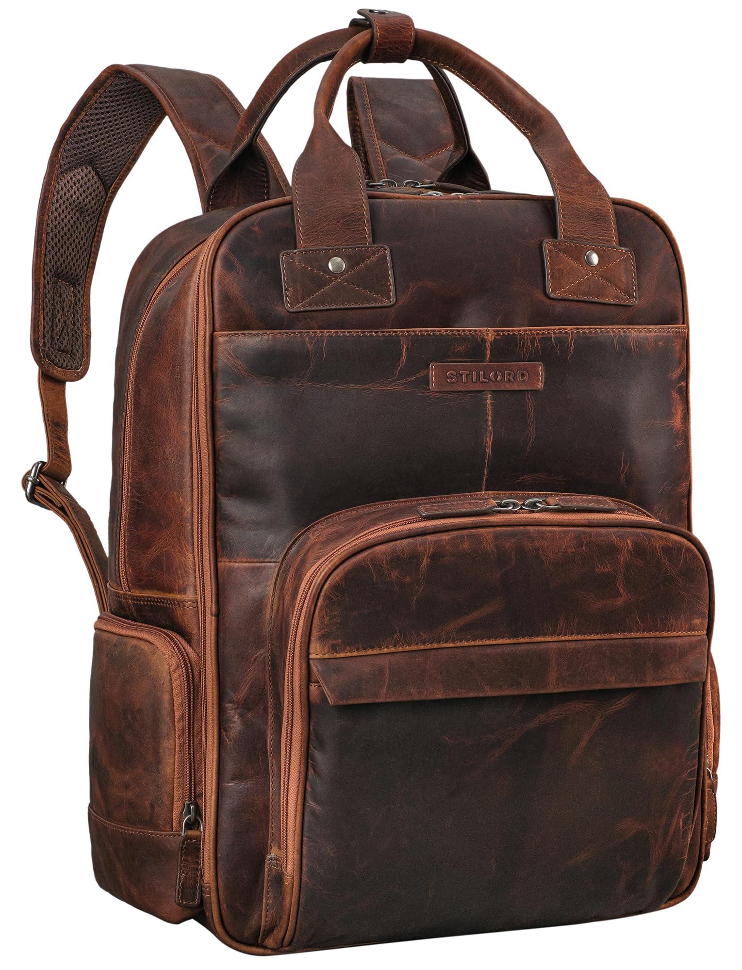 Leder-Diaperrucksack 'Fiena' XL, Ambra-Cognac, Vintage-Stil