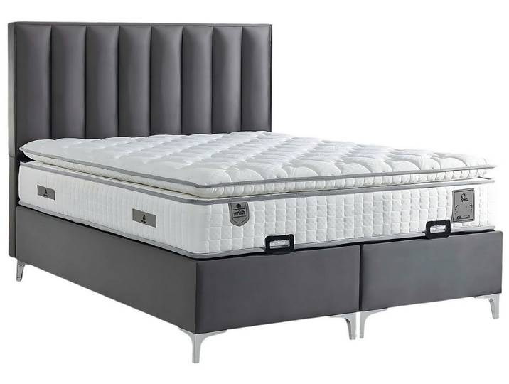JVmoebel Boxspringbett Elegantes graues Bett mit Textilmatratze und Holzrahmen (1-St)