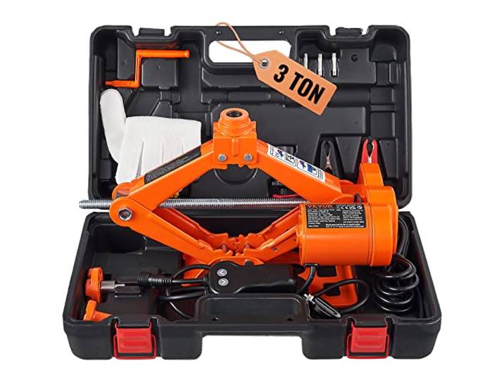 VEVOR Cric Losange 3 T 12 V DC Cric Électrique à Ciseaux Levée 130-370 mm 170-420 mm Cric de Levage Auto avec Manivelle Coffret Kit de Réparation Voiture Dépannage Routière pour SUV Berline Pick-up