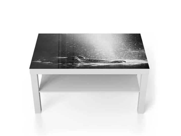 DEQORI Glastisch weiß groß 90x50 cm Motiv Lichtspiel am Fluss ausgefallener Beistelltisch aus Glas Hochglanz Couchtisch fürs Wohnzimmer moderner Couch Tisch mit Design