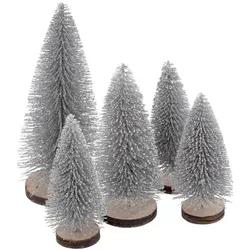 Deko-Tannenbäume, silber, 9–14,5 cm, 5 Stück