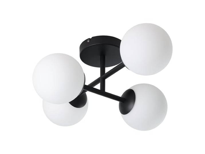 EGLO Plafonnier Castrovido\, lampe plafond 4 globes en verre\, métal noir et verre blanc\, pour salon\, avec ampoules G9 blanc chaud