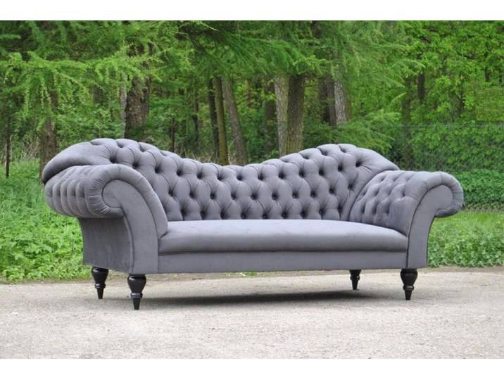 JVmoebel Chesterfield-Sofa Grau gepolstertes Sofa mit Chesterfield-Knöpfen und schwarzen Füßen, Packung, Made in Europa
