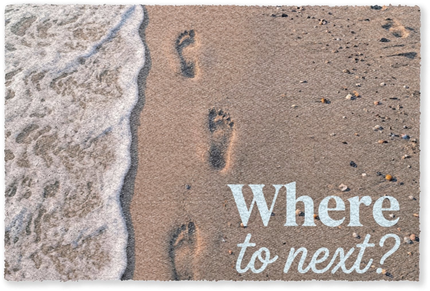 Deurmat Where to next - Strand met voetstappen print - Binnenmat - Breedte: 120 cm, Diepte: 80 cm