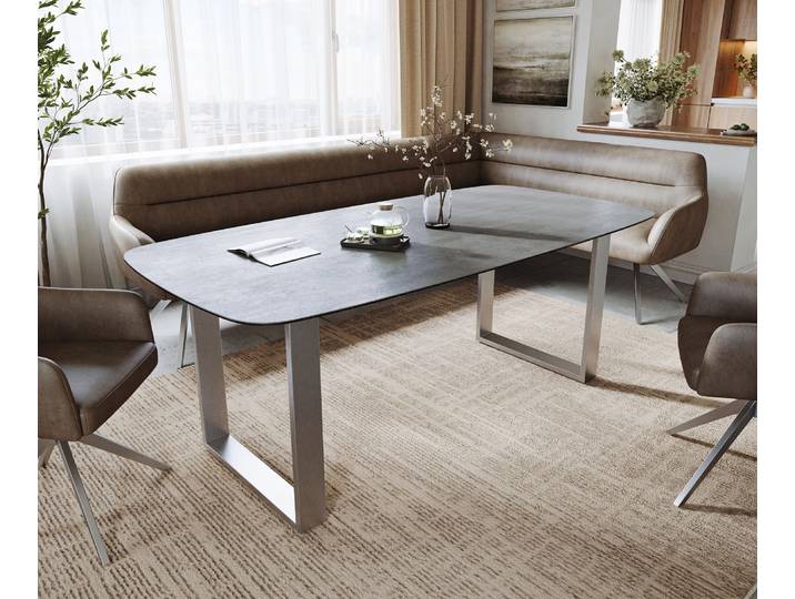 Esstisch Edge Boot 200x100 cm Keramik Beton Grau Edelstahl Schmal, Esstische