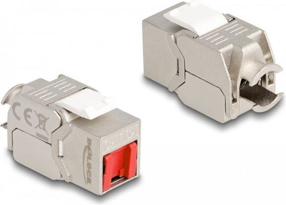 Delock Keystone-module RJ-45 naar LSA haaks STP CAT 6a wit zilver rood
