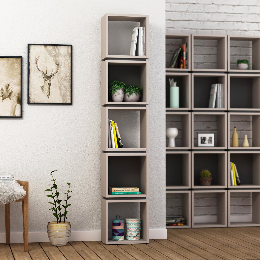 Zipcode Design Channelle Freestanding 5-Tier Narrow Bookcase with Modern Design Light Mocha/Anthracite 424.18cm H X 81.28cm W X 55.88cm D