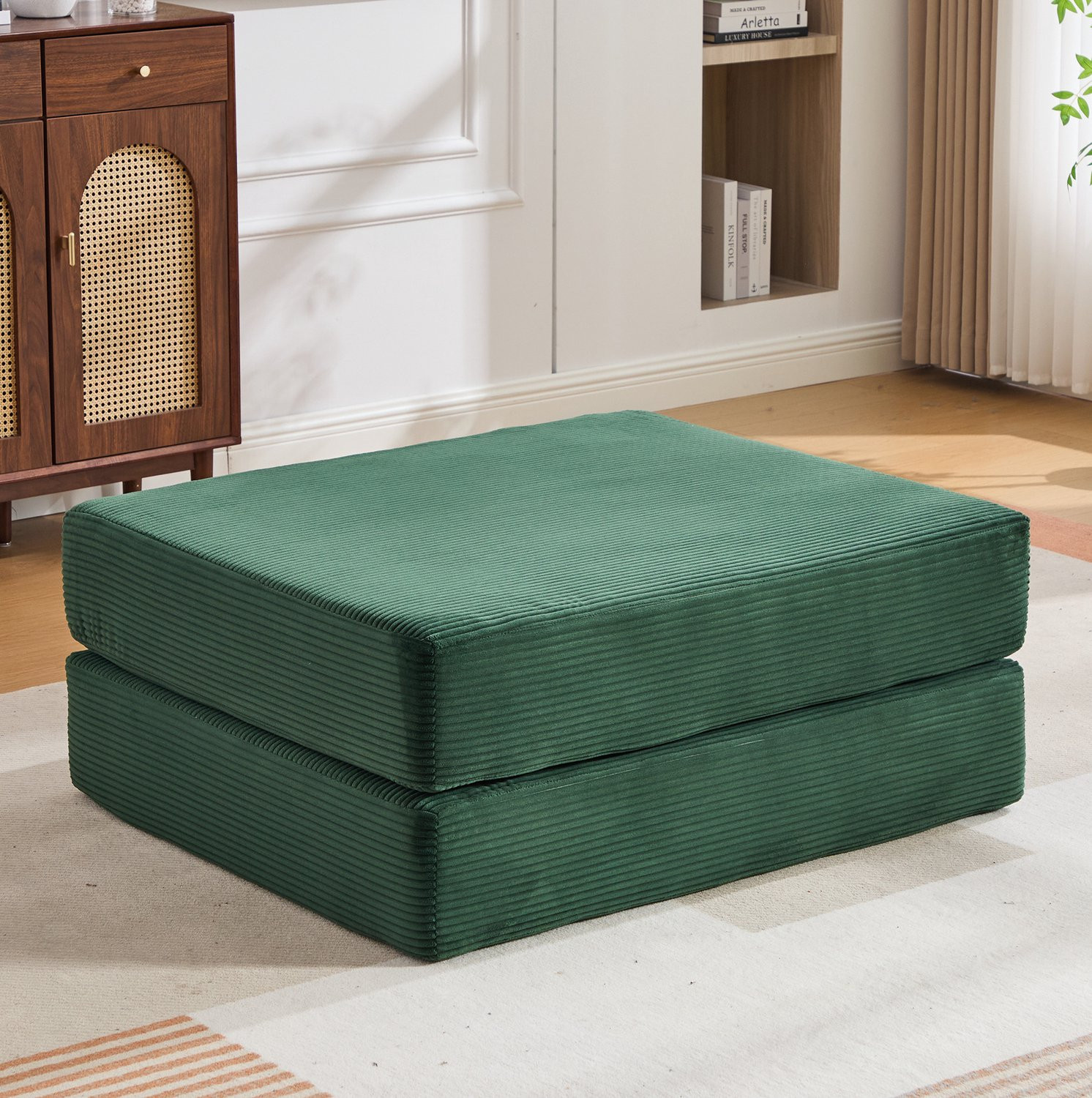 CHICFURN Hocker Tweedelig Uitklapbaar Emerald Corduroy
