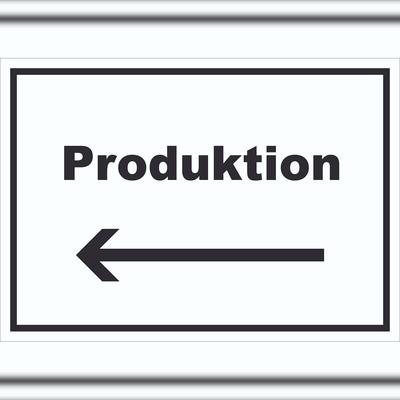 HB-Druck Produktion Schild mit Text und Richtungspfeil links Herstellung waagerecht A1 (594x841mm)