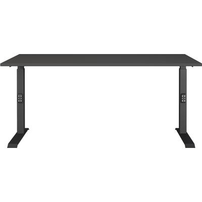 Schreibtisch GERMANIA "Lemont", grau (graphit, schwarz, graphit), B:160cm H:68cm T:80cm, Tische, Schreibtisch, Mechanisch höhenverstellbarer Schreibtisch
