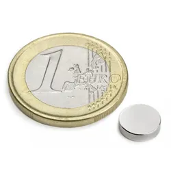 Supermagnete Scheibenmagnet Neodym, rund, 1 Stück - Güte: N45 - Größe: 8 mm x 2 mm