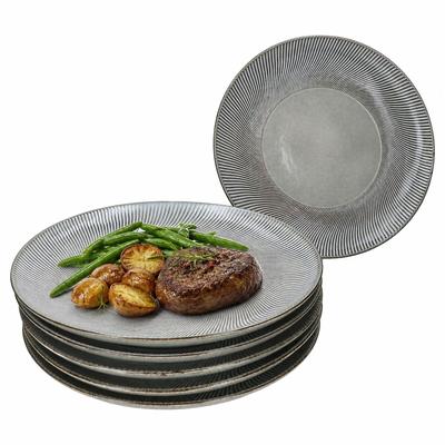 6er Set Speiseteller Sid light Ø27,2cm Reliefdekor hell Steingut große Essteller Grill-Platte