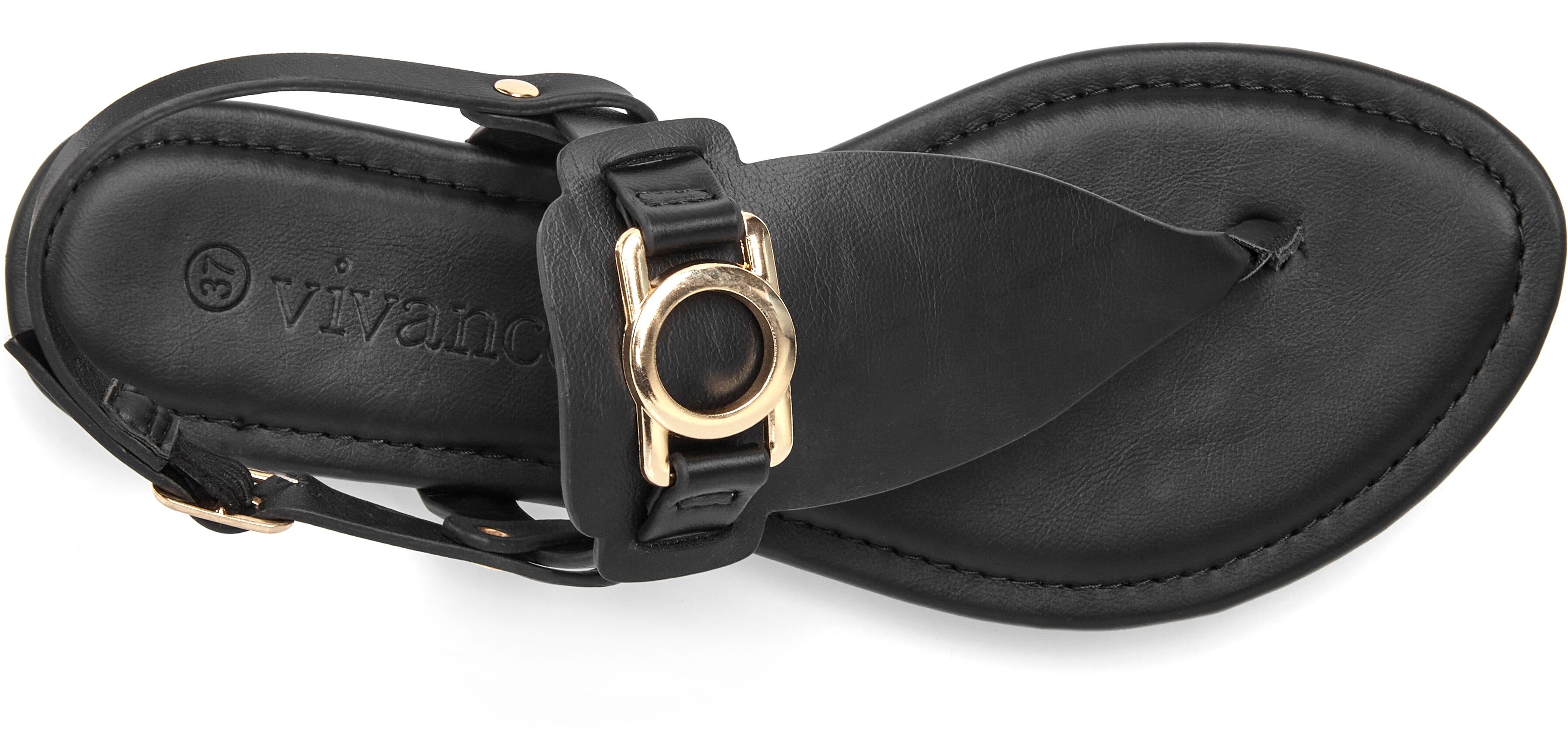 Zehentrenner VIVANCE "Sandale, Sommerschuh, Pantolette", Damen, Gr. 42, Lederimitat, schwarz, Obermaterial: 100% Lederimitat. Decksohle: 100% Lederimitat. Futter: 100% Lederimitat. Laufsohle: 100% Synthetik, unifarben, Schuhe Zehentrenner, NEU mit Schmuck