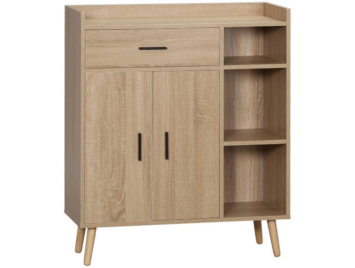 Homcom Buffet de Salon Moderne avec 2 Portes 1 Tiroir et 3 Etagères Ouvertes 80X30X96,5 cm Naturel