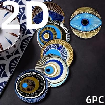 Uplift Picks Wooden Coaster Set Evil Eye Design Decorative Coffee Drink Coasters For Table Protection Wooden Coaster Set Evil Eye Design Decorative Coffee Drink Coasters For Table Protection