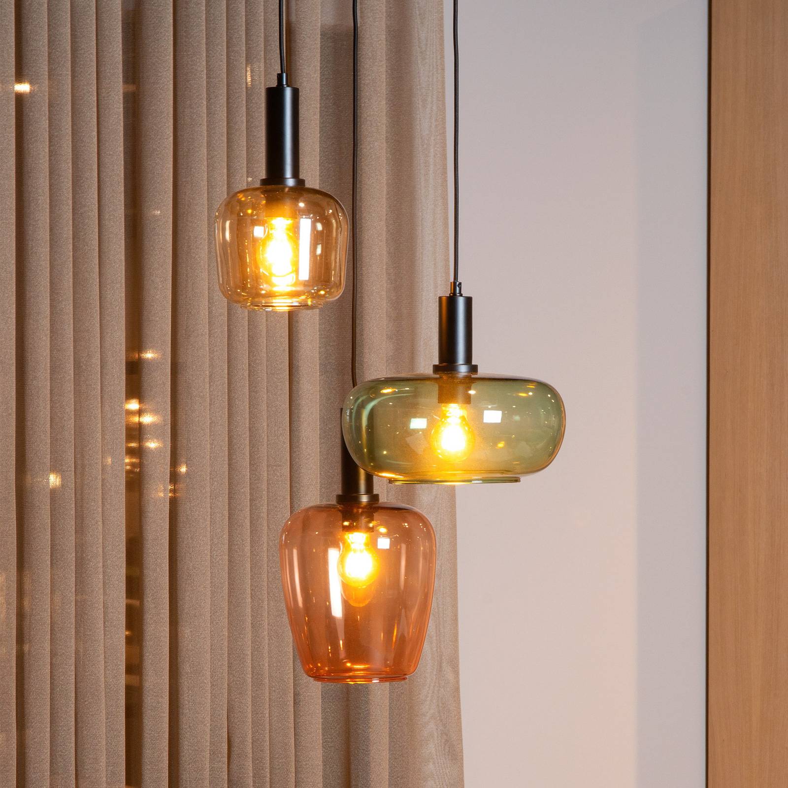 Lucide Glass Pendant Light Ilona, dimmable, Cream / amber, Living / Dining Room, Glass, Ceiling Light