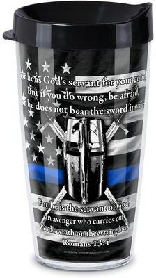 CounterArt Blue Line Double Wall Insulated Unbreakable Plastic Tumbler with Lid Holds 16 Ounces BPA Free Microwave Safe Dishwasher Safe