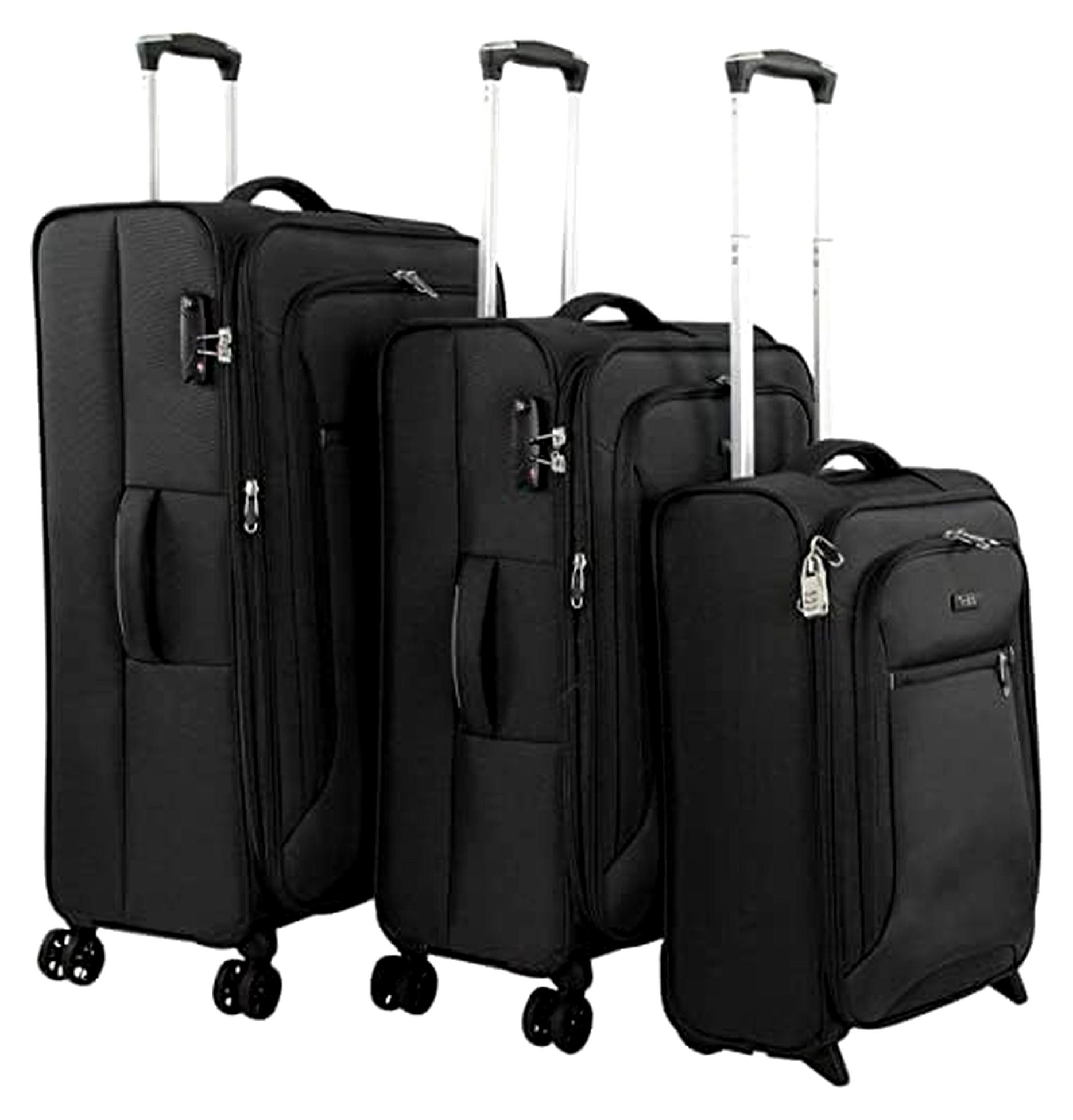 Reisekoffer Set 3-teilig mit 4 Rollen und Dehnfalte in Schwarz