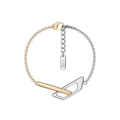 Armband DIESEL "D Logo", gold (edelstahlfarben, gelbgoldfarben), Armbänder, Damen, 21cm, Edelstahl, Armband