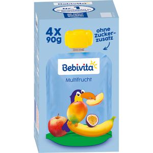 Bebivita Fruchtpüree Mehrfrucht,100% Frucht, Apfel, Banane, Pfirsich, Mango & Maracuja, je 90 g, 4 Stück