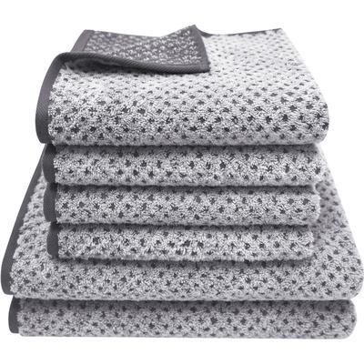 Handtuch Set DYCKHOFF "Golden Shades Rhombus", grau (graphit), 6 Stk., Walkfrottier, Walkfrottier, Obermaterial: 100% Baumwolle, Handtuch-Sets, Kuschelig weich; 4 Handtücher (50x100cm), 2 Duschtücher (70x140cm)
