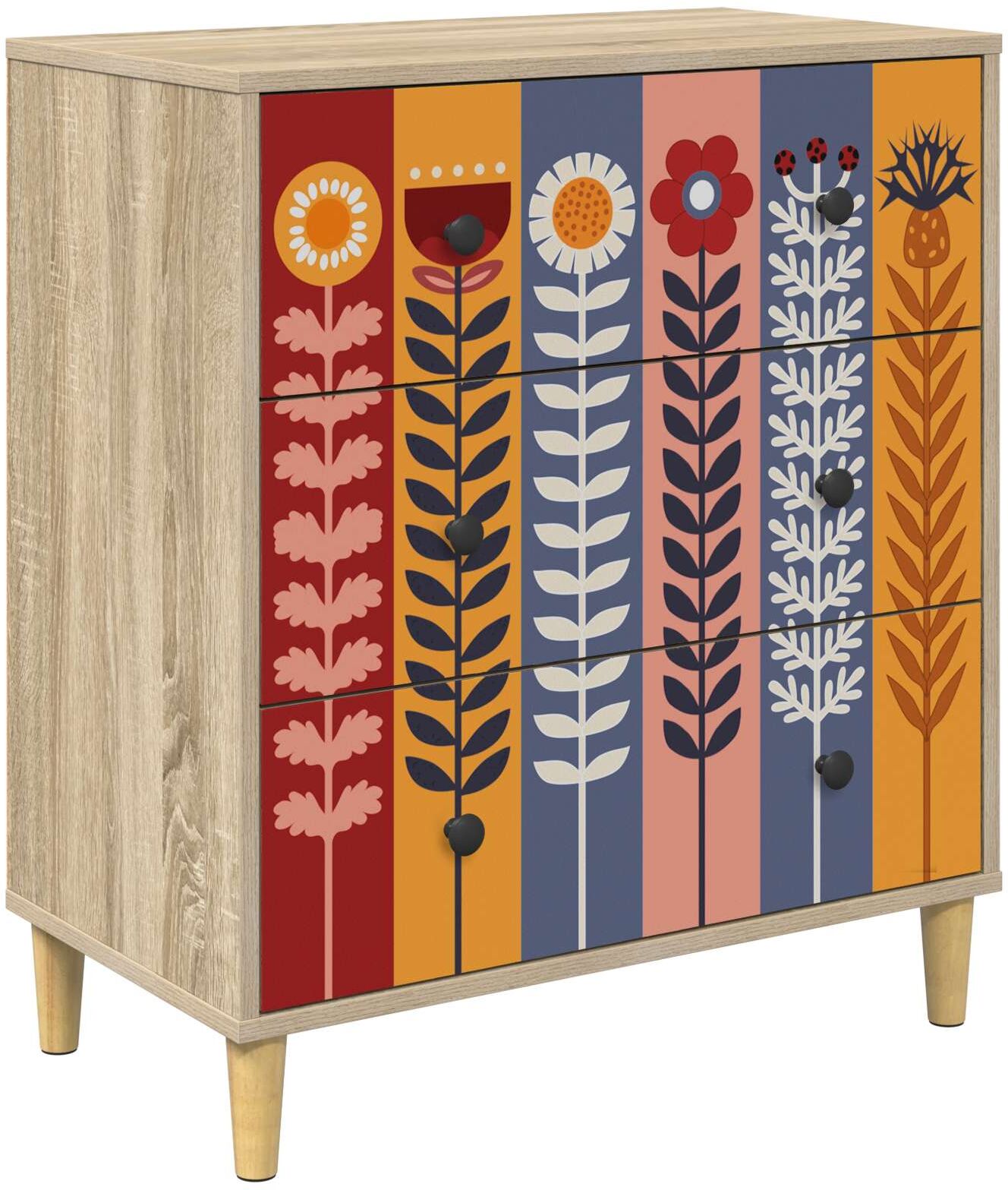 vidaXL Commode ESSEN Imprimé tournesol 66 x 36,5 x 75 cm Sonoma