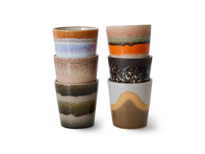 HKliving - 70's Kaffeebecher, 230 ml, elements (6er-Set)