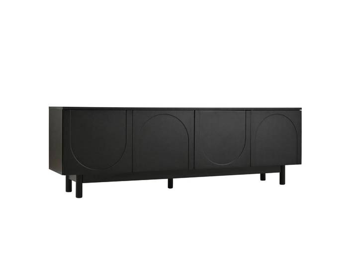 Oxeza Tv-Element 175/38/56 cm Schwarz mit verstellbare Einlegeplatten, Grau, Holz, Mode, Rechteckig, 175x56x38 cm, Wohnzimmer, TV Möbel, Lowboards, Lowboards stehend