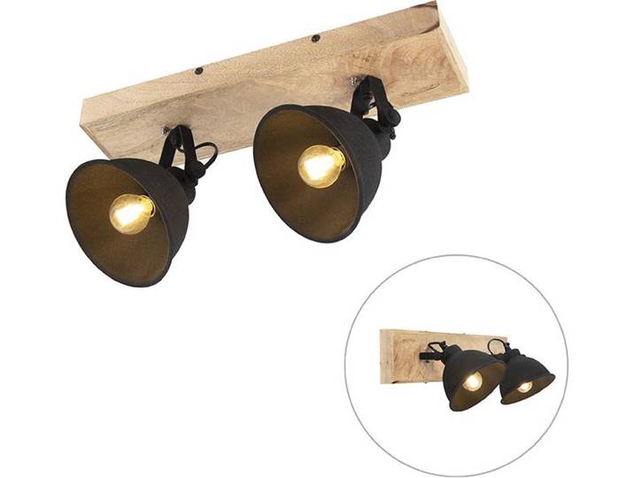 Applique-plafonnier\, noir\, bois\, spots mobiles\, L 44 cm