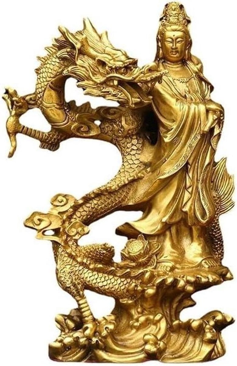 Handgemaakt Messing Guanyin Boeddha Beeld - Bodhisattva Ornament voor Meditatie - Hoogte: 26 cm