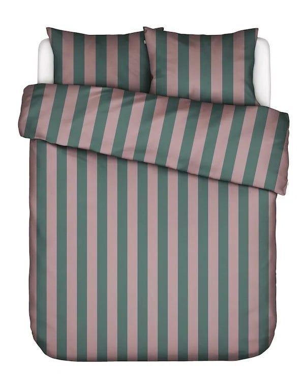 Essenza Minte Stripe Woodrose dekbedovertrek - Dark teal