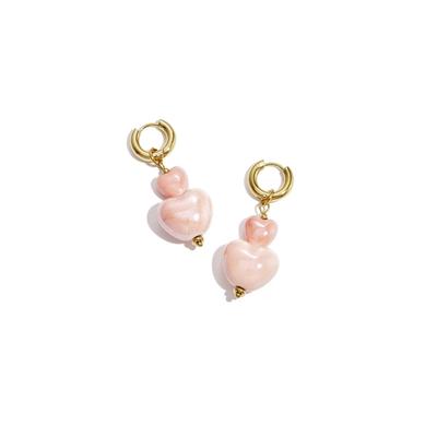 Paar Creolen ADELIA´S "Ohrringe Creolen mit Herzanhängern aus Edelstahl", Damen, Gr. Damen, Edelstahl, rosa, Ohrringe, Die gestapelten Herzanhänger prägen diesen trendigen Modeschmuck
