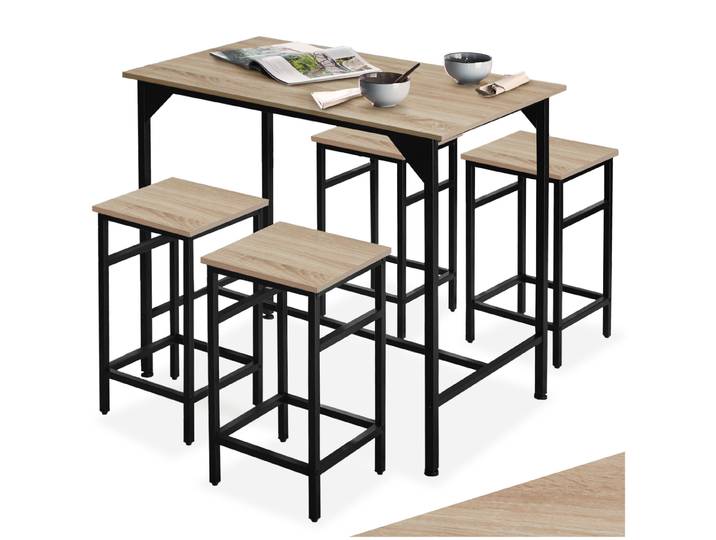 Bartisch-Set Edinburgh 4 + 1 - Industrial Holz hell, Eiche Sonoma
